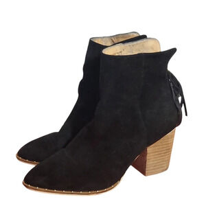 Black Vegan Suede Copper Riveted Block Heel Pointed Toe Booties
